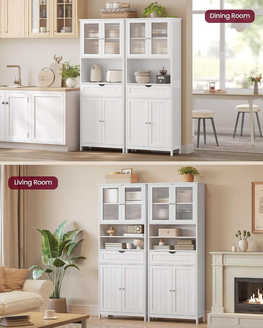 VASAGLE Storage Cabinet, Freestanding, Drawer, Open Compartments