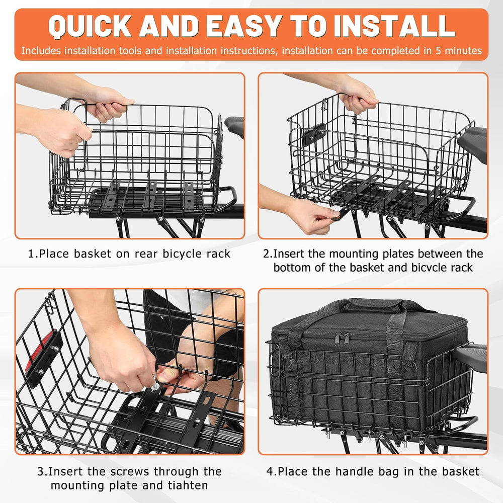 CDYWD Bike Basket Rear, Bicycle Basket with Liner Bag & Waterproof Cover