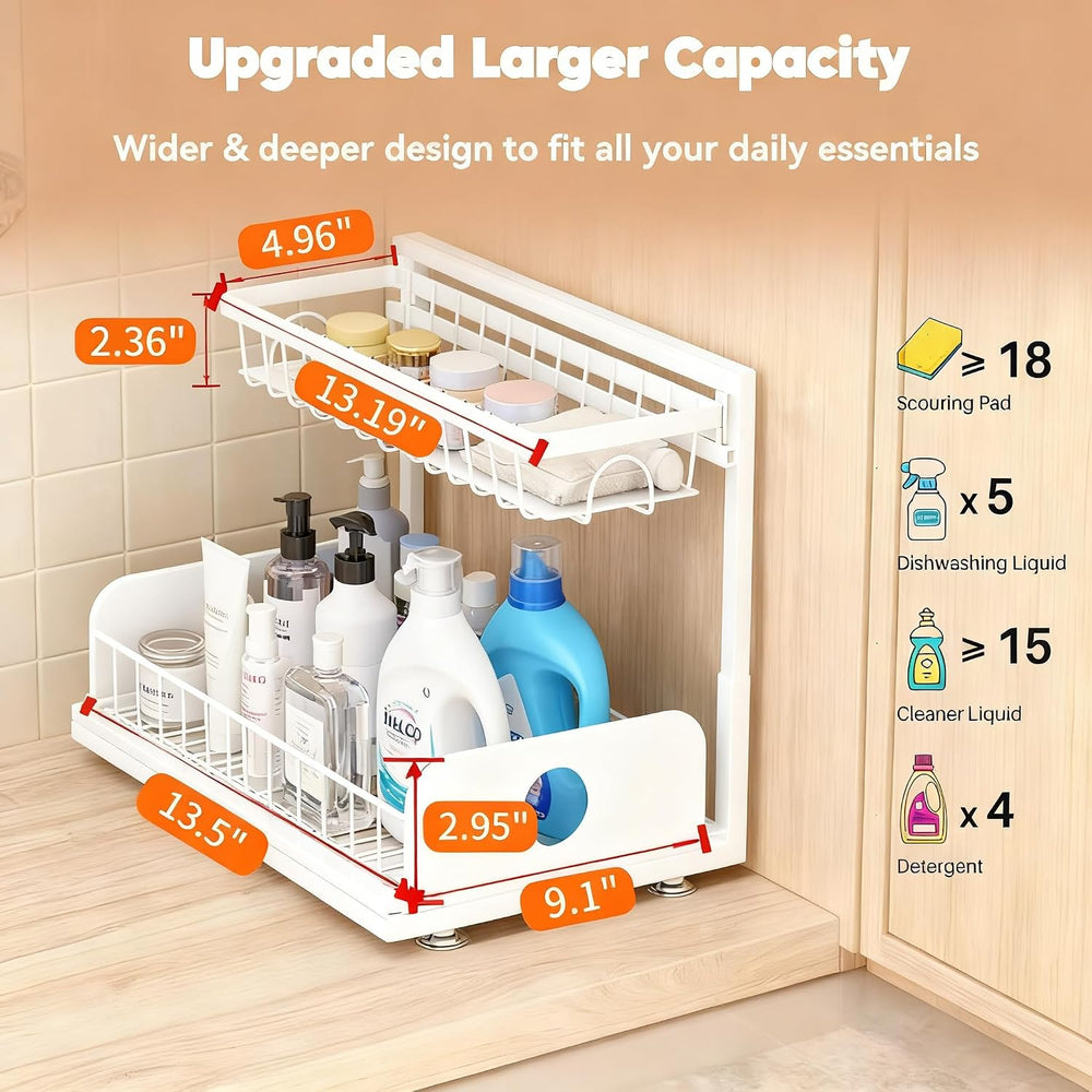Under Sink Organizer, 1 Pack Under Kitchen Cabinet Organizer, Height Adjustab...