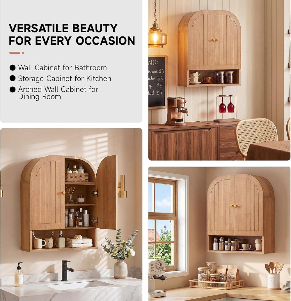 Arched Wall Mounted Medicine Cabinet, 23.5" Bathroom Cabinet with Double...