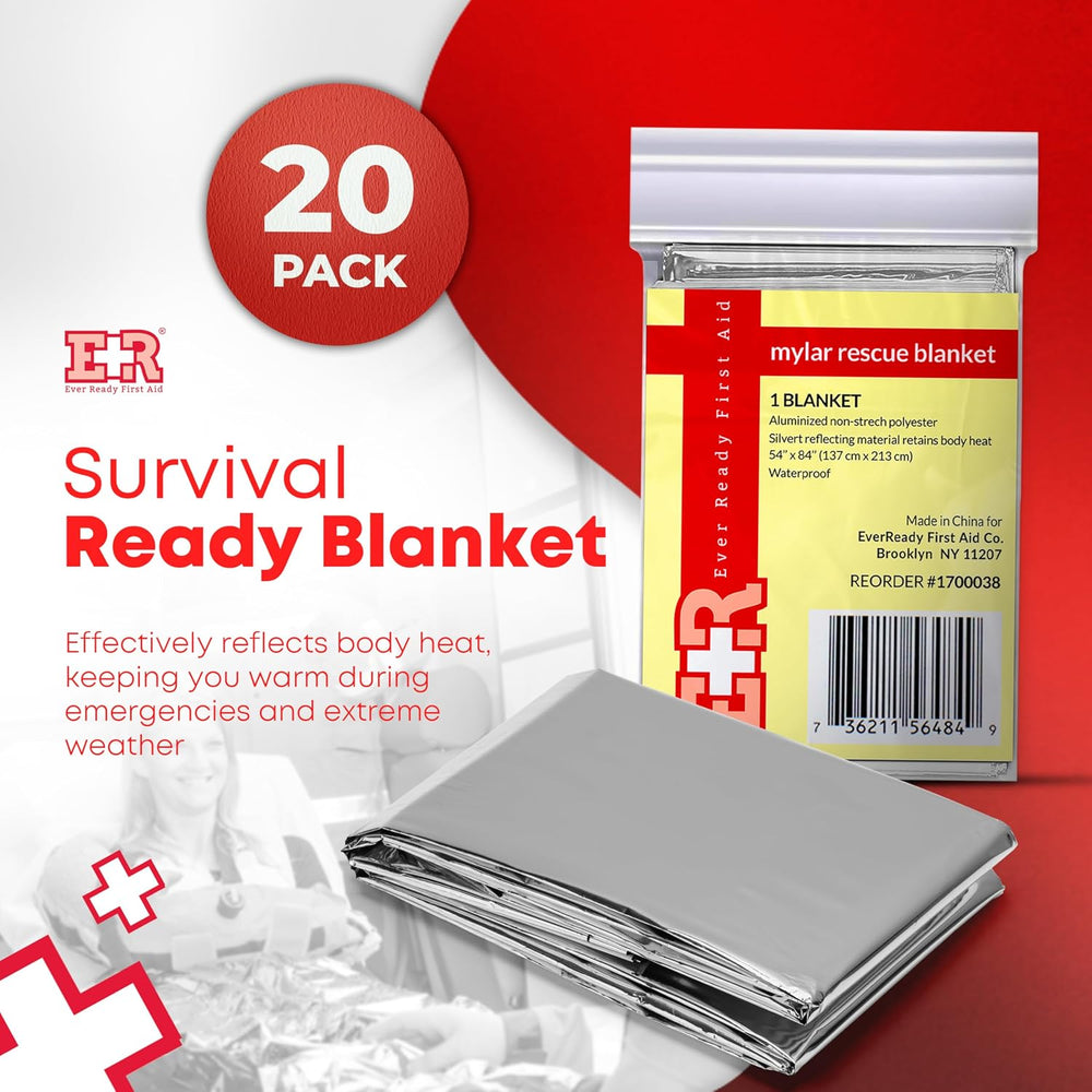Ever Ready First Aid Mylar Rescue Blanket, Large Silver Thermal Sheet for Eme...