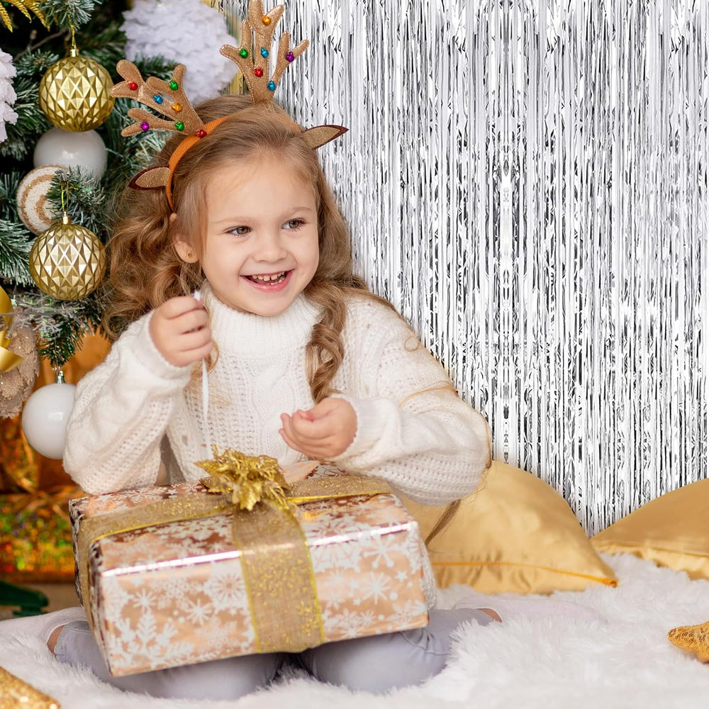 40 Pack Silver Foil Curtain Backdrop Metallic Tinsel Foil Fringe Curtains Pho...