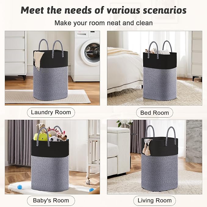 Laundry Basket, Woven Cotton Rope Laundry Hamper, Versatile Storage