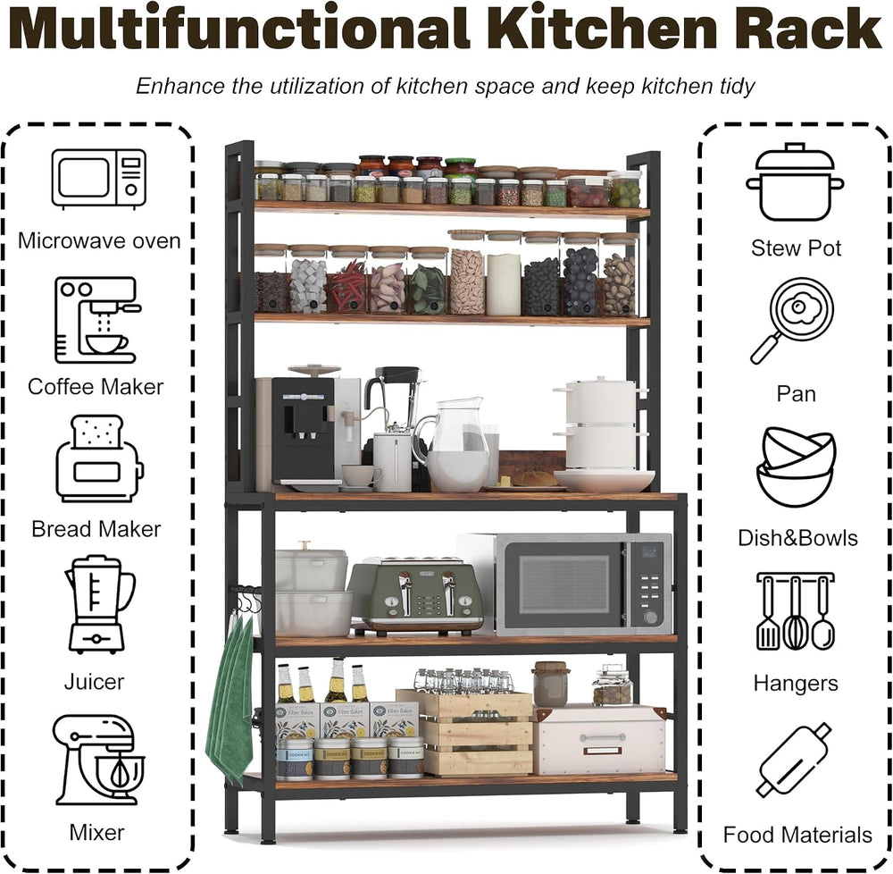 Kitchen Bakers Rack with Storage Shelves,5-Tier Free Standing Storage Shelf R...