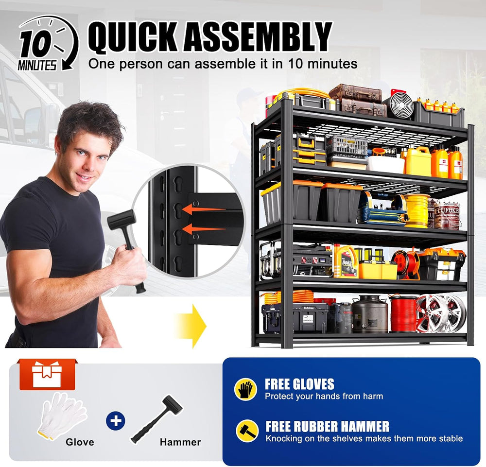 71.2" H-35.4" W Garage Shelving Heavy Duty Storage Shelves, Adjusta...