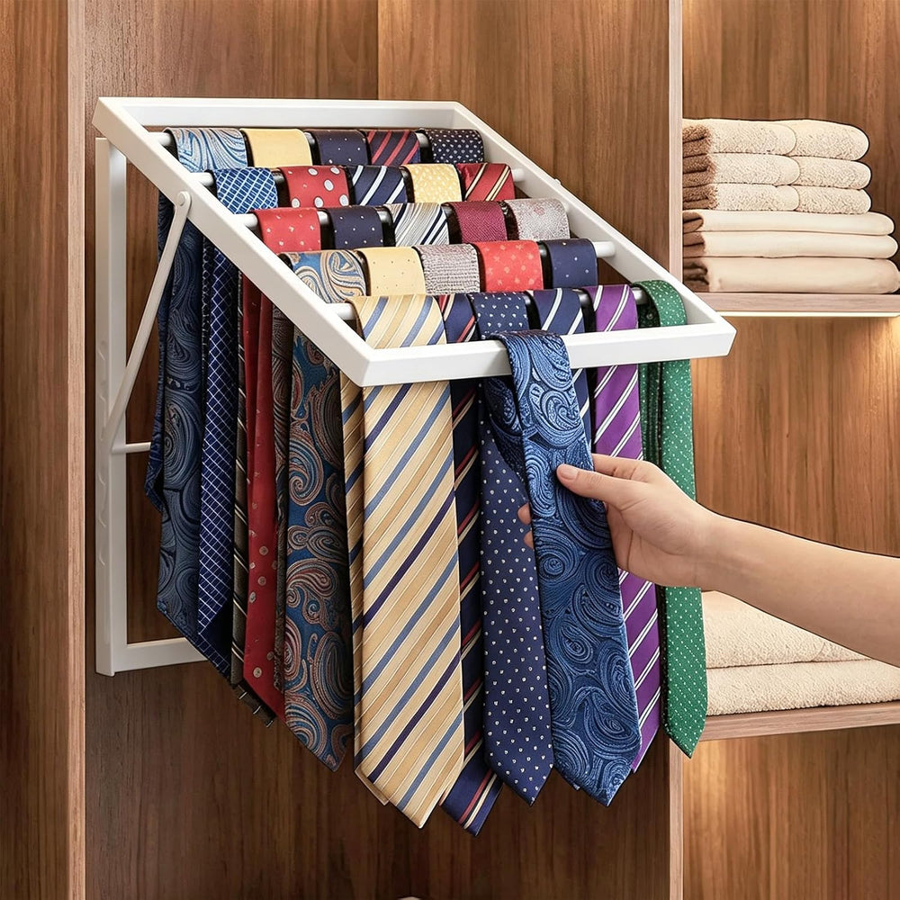 Wall Mounted Tie Rack Organizer, Metal Tie Rack Holds Up to 58 Ties, Adjustab...