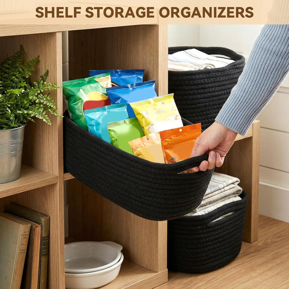 10 Pack Black Small Woven Baskets for Organizing, 11.5"x7.5"x4.7&qu...