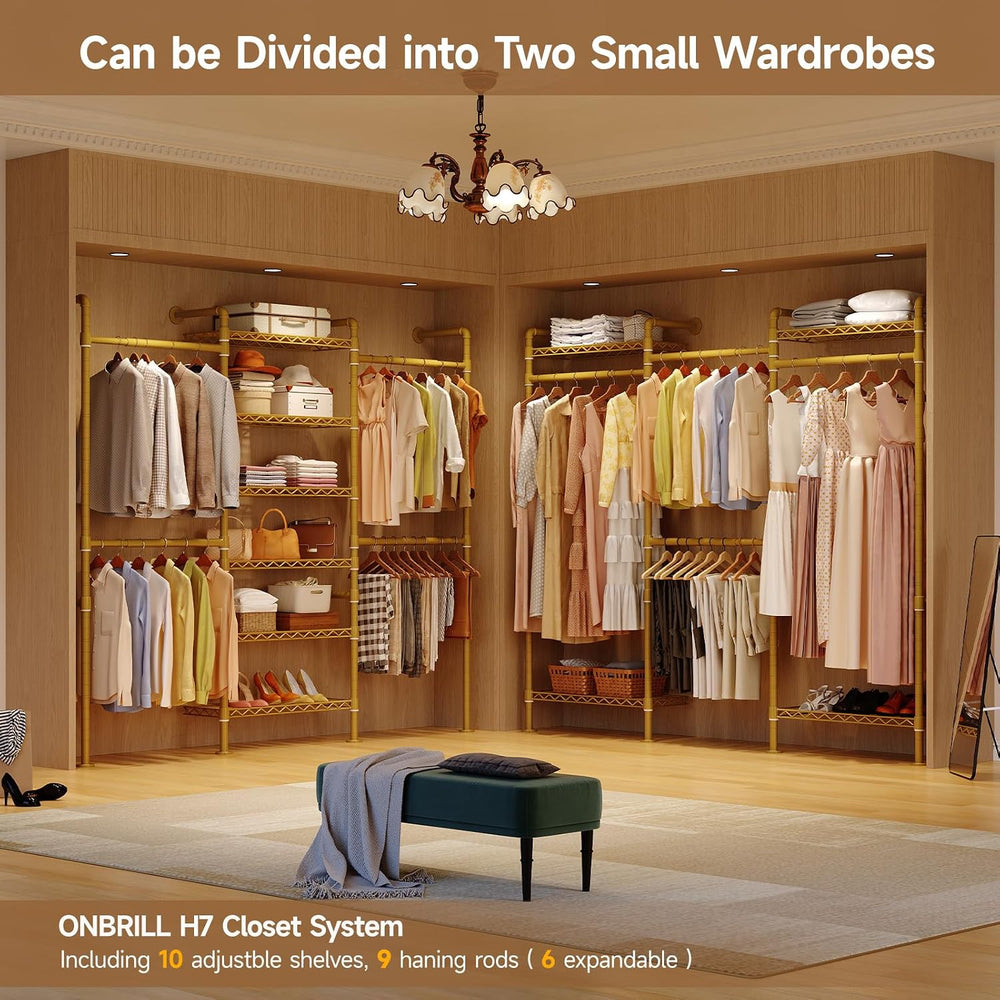 ONBRILL L7 Wall Mounted Industrial Pipe Clothing Rack, Corner Closet System
