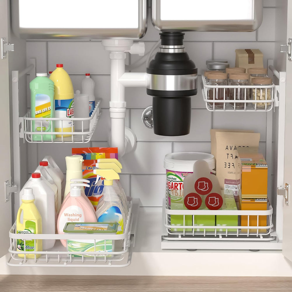 Under Sink Organizer, Adjustable Height Pull-Out Kitchen Storage Organization...