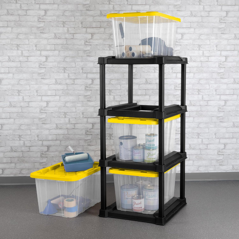 Sterilite 4-Tier Tote Rack & 4-Pack 27 Gallon Storage Box, Shelf and Tote...