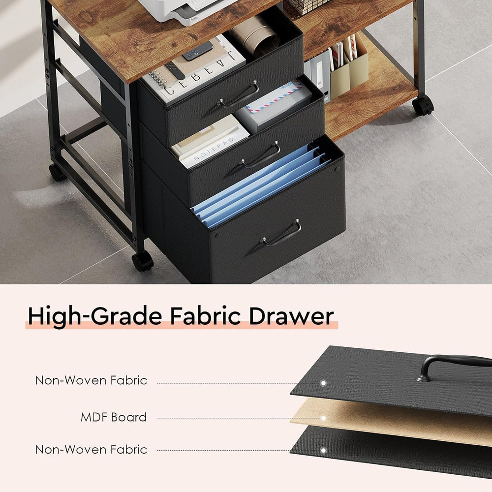 Maihail 3 Drawer File Cabinet with Wheels Rolling Printer Stand with Open Sto...