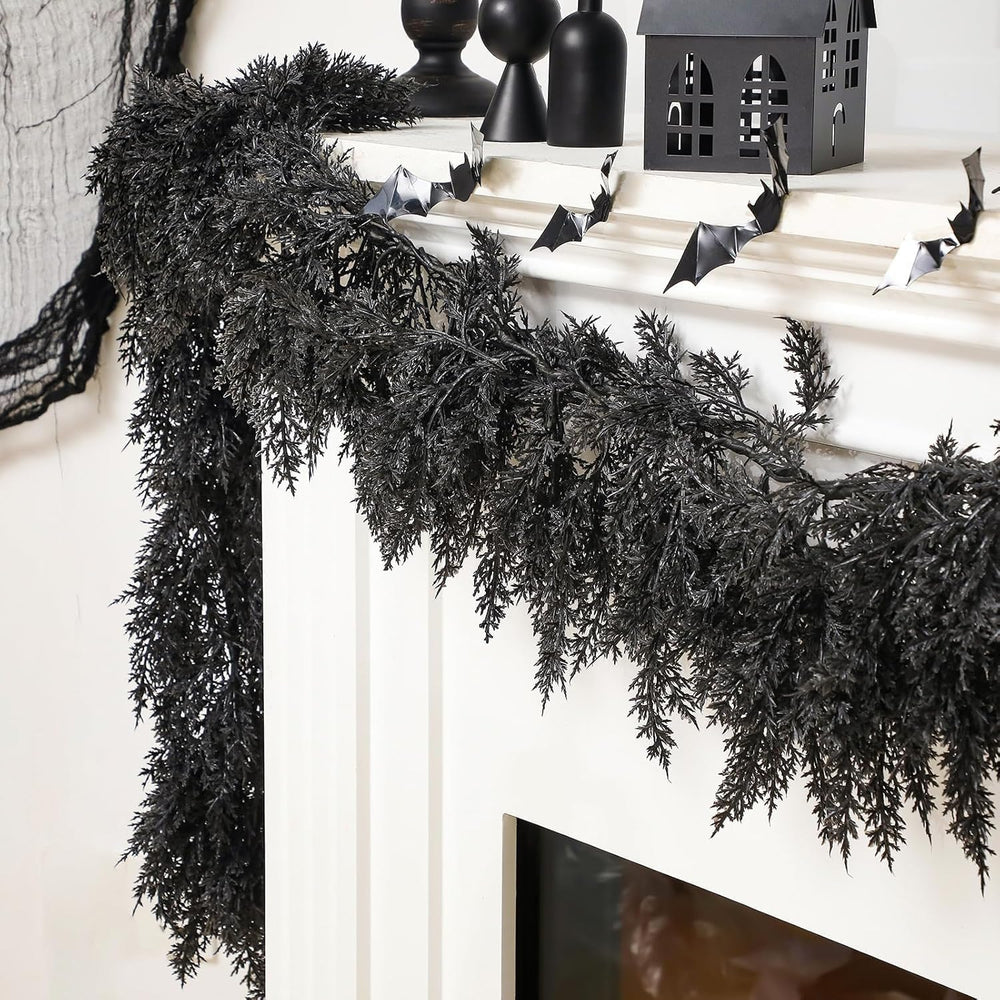 Dingion 2 Pack 9 ft Halloween Black Artificial Cedar Garland