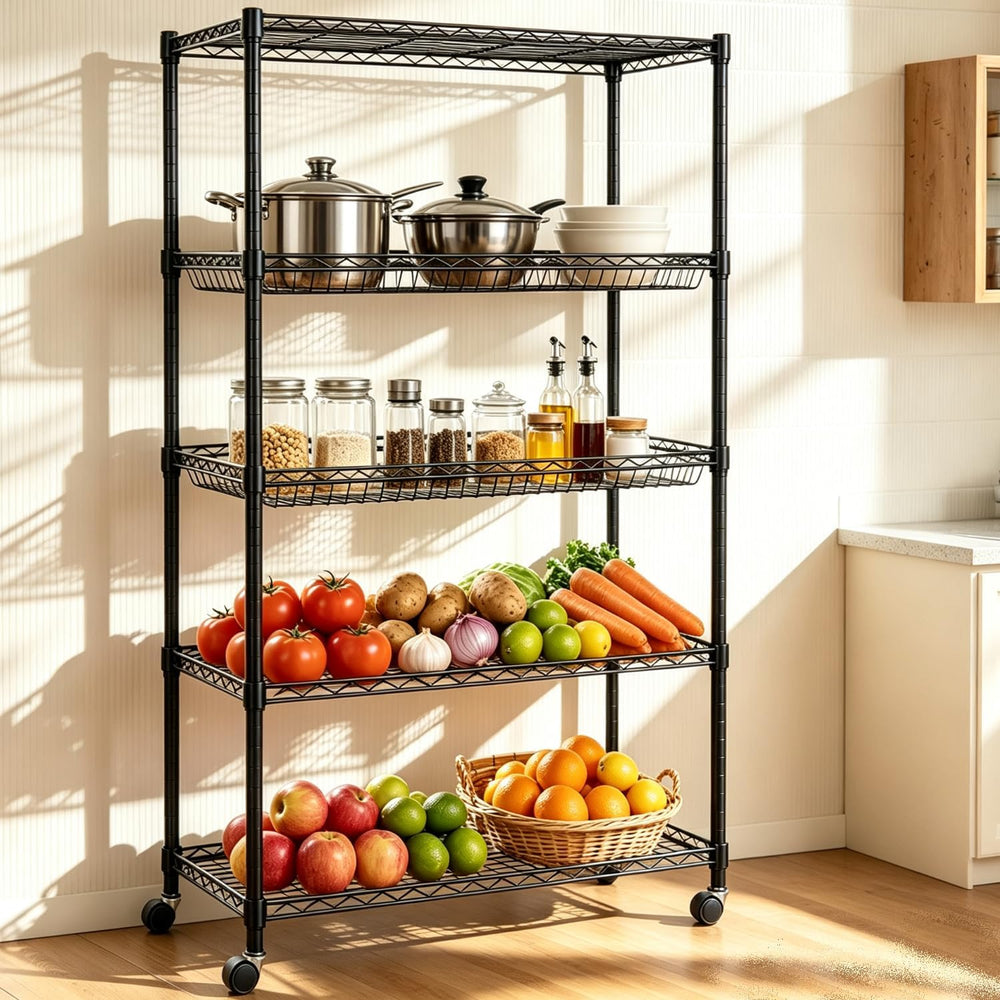5-Tier Wire Shelving with Shelf Liners, 65"H Basket Metal Shelving Unit