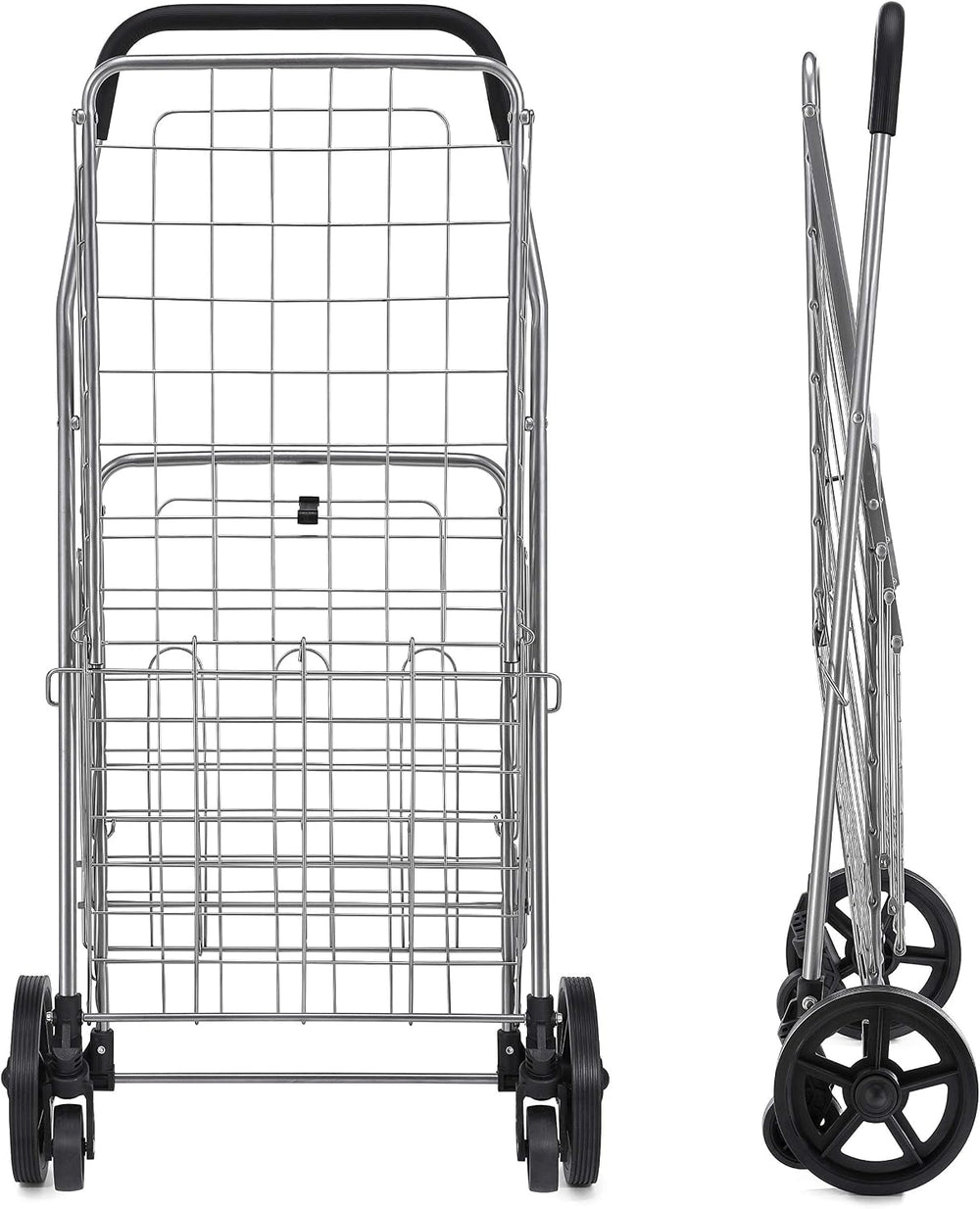 Wellmax Folding Shopping Cart for Seniors, Metal Grocery Cart, 66 lb Max