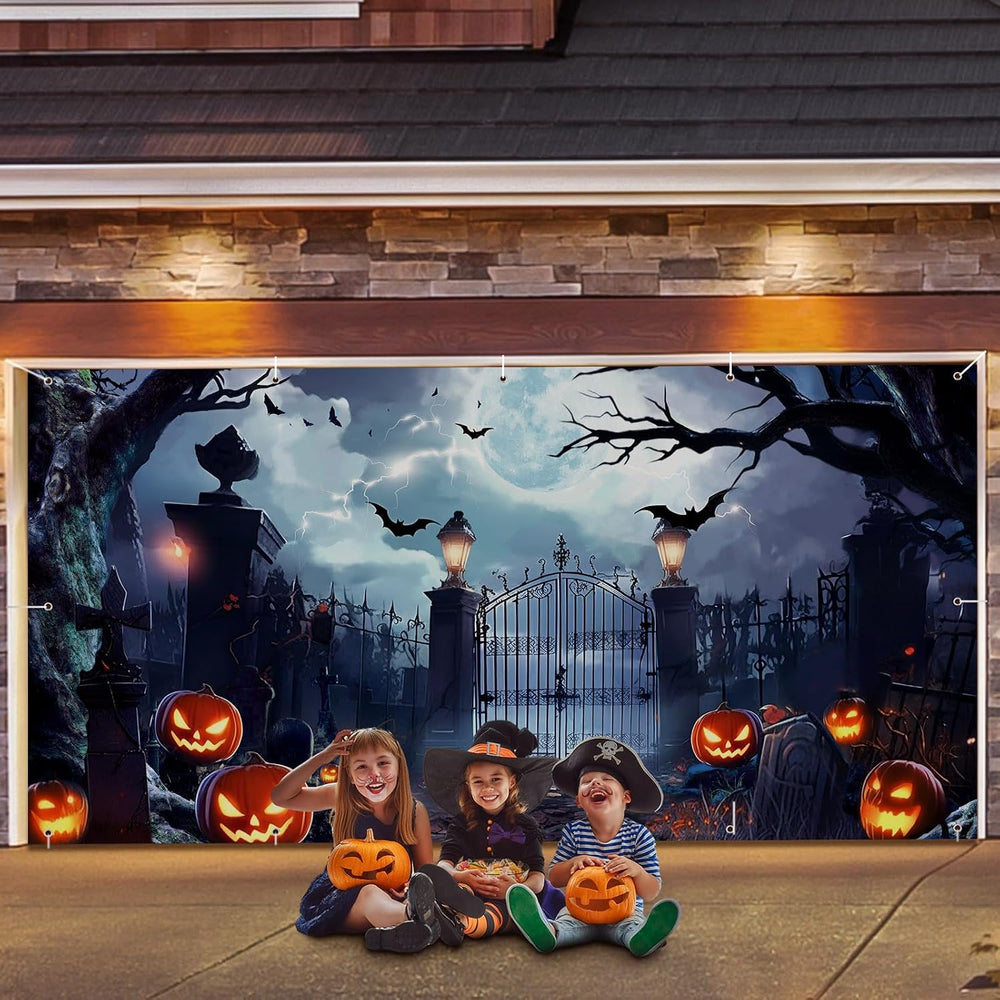 Preboun 8 x 16 ft Halloween Garage Door Banner Cover Decorations