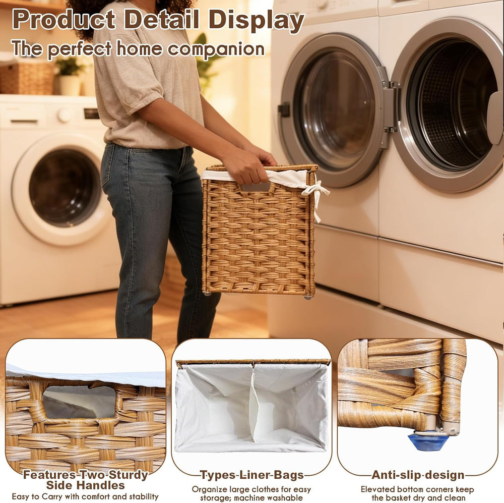 Storage Basket with Lid: Rattan Woven Storage Basket with 2 Separate Lids, 17...