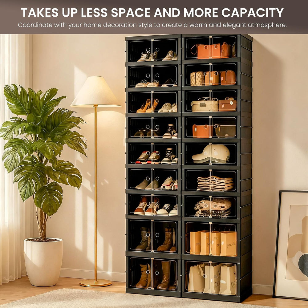 Foldable Shoe Organizer Storage Box Set of 2, Portable Extra Large Folding Sh...