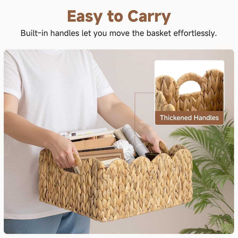 StorageWorks Wicker Baskets, Large Scalloped Baskets, Water Hyacinth