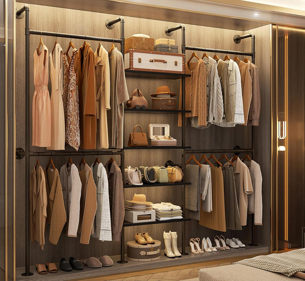 Aheaplus Industrial Pipe Clothing Rack, 6.42FT Closet Organizer System