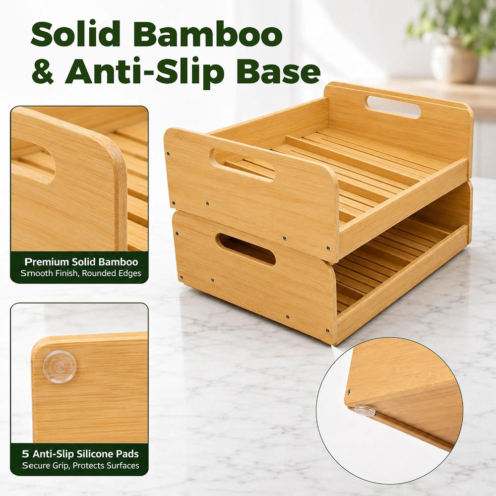 MinBoo EcoLyfe Bamboo Stackable Can Organizer 2-Tier Gravity Food Dispenser