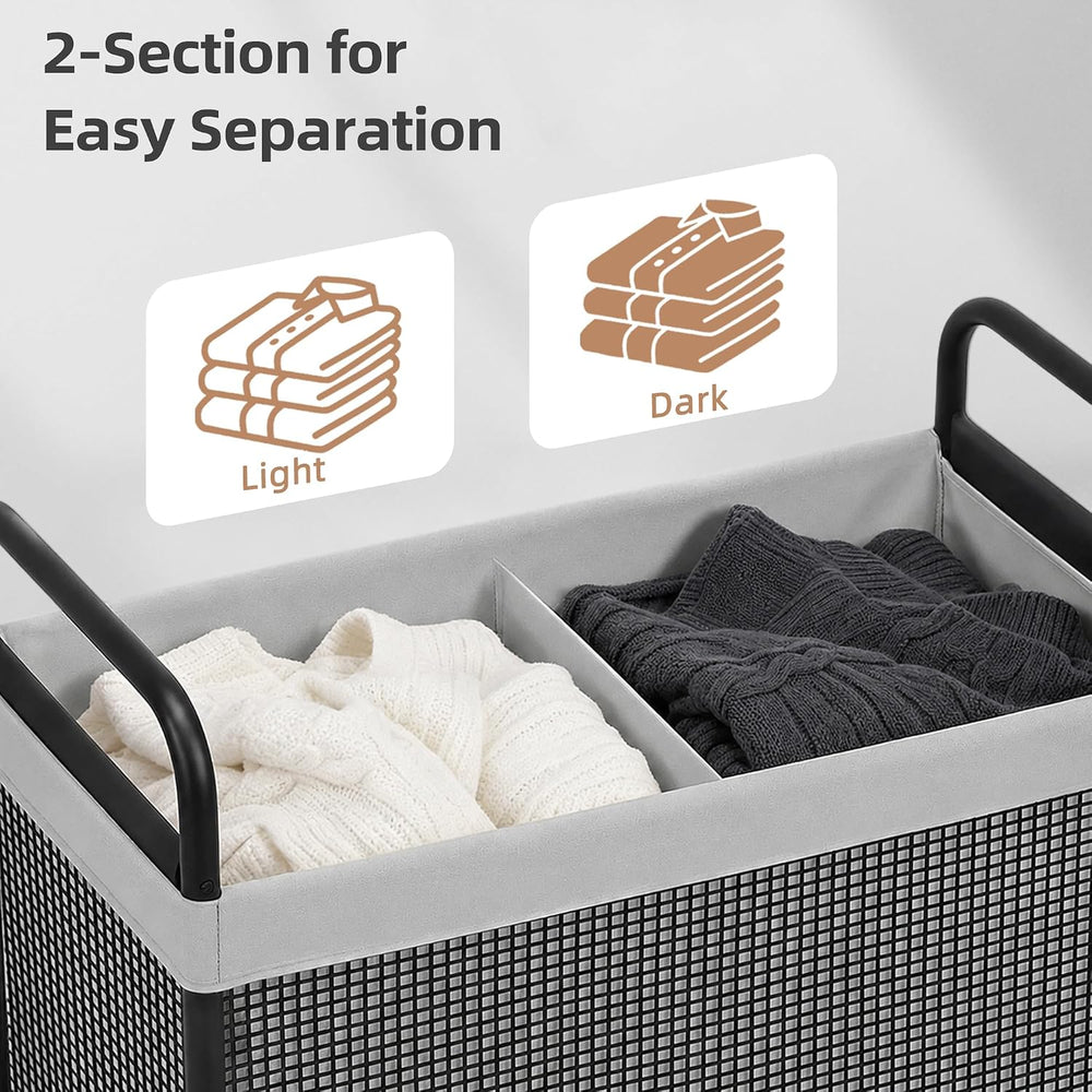 STORAGE MANIAC Rolling Laundry Hamper with Wheels 2-Section Laundry Sorter Ro...