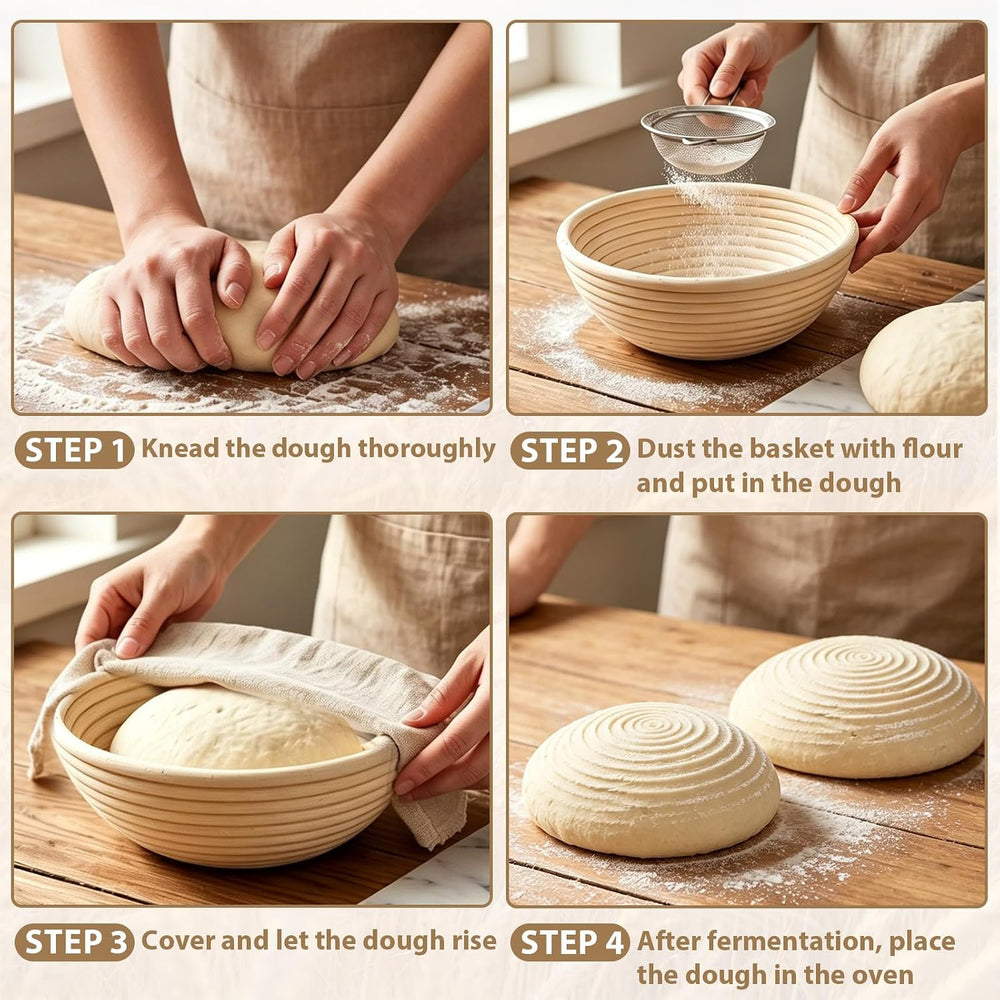 5 Inch Banneton Bread Proofing Basket Set of 12 with Linen Liner Cloth Mini B...