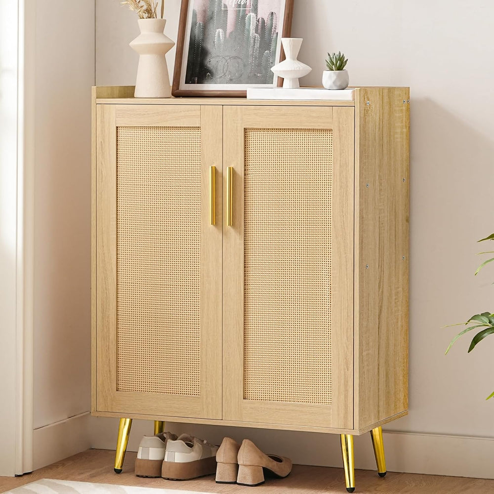 HOOBRO Shoe Cabinet, 5-Tier Shoe Storage Cabinet, Rattan Shoe Cabinet with Do...