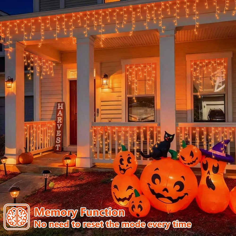 QITONG Orange Lights for Halloween, 33ft 400 LED Icicle Lights for Outside Pl...