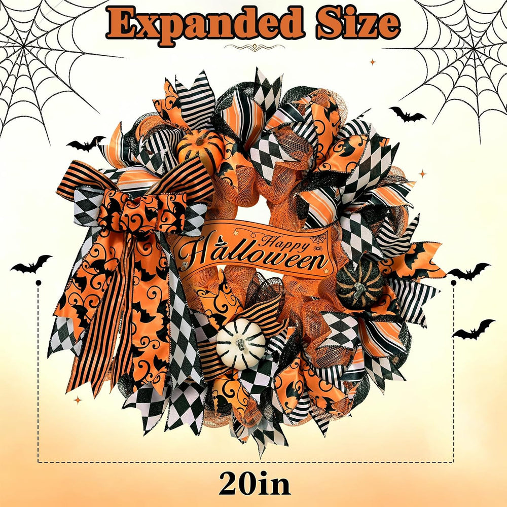 2 Pcs Halloween Wreaths for Front Door, Halloween Wreath with Ribbon Bow
