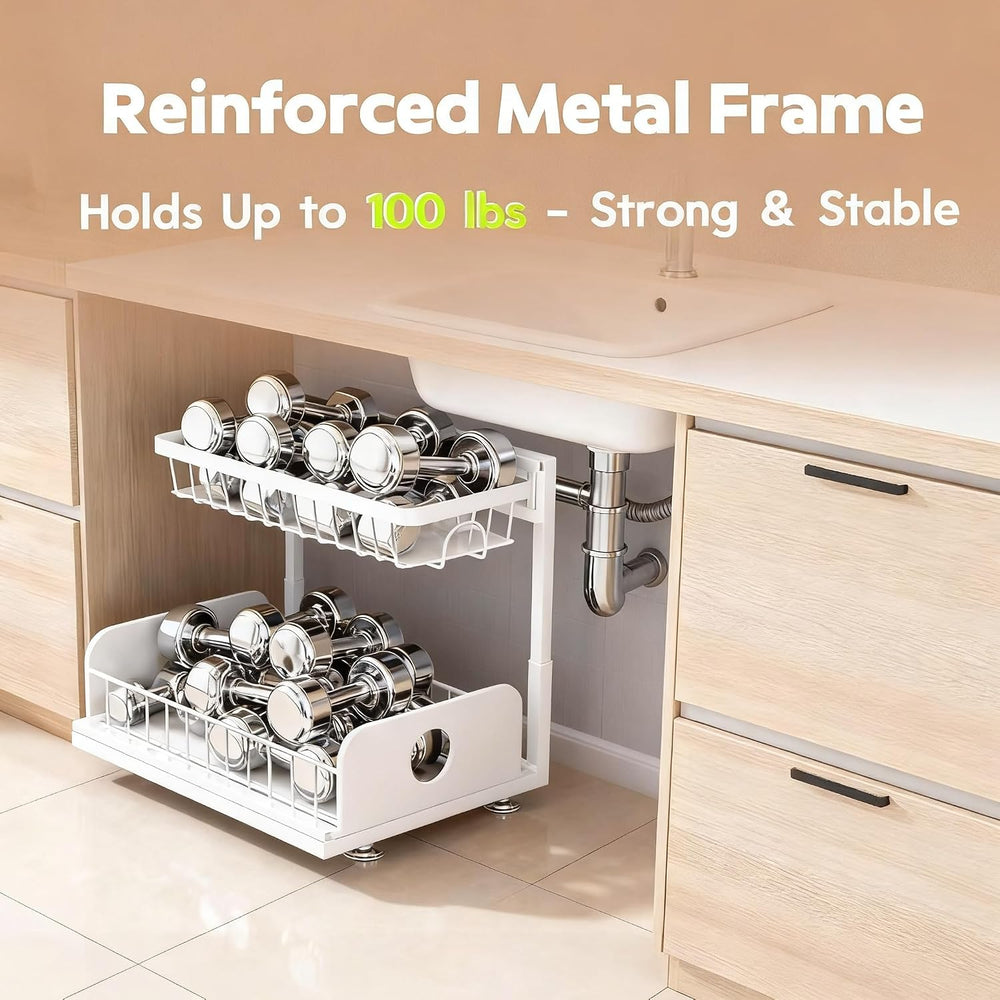 Under Sink Organizer, 1 Pack Under Kitchen Cabinet Organizer, Height Adjustab...