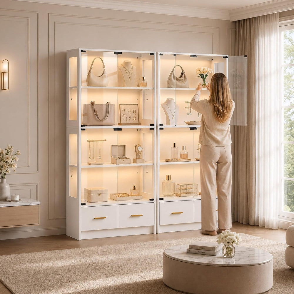 67" Glass Display Cabinet for Purses & Jewelry | White