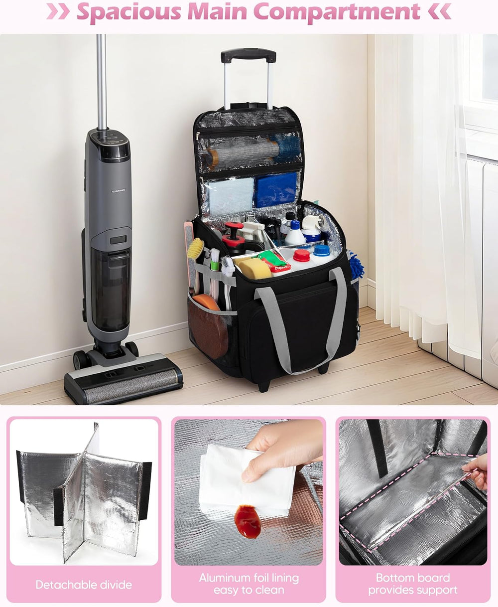 Marscamd Large Rolling Cleaning Caddy Bag with Detachable Trolley, Black