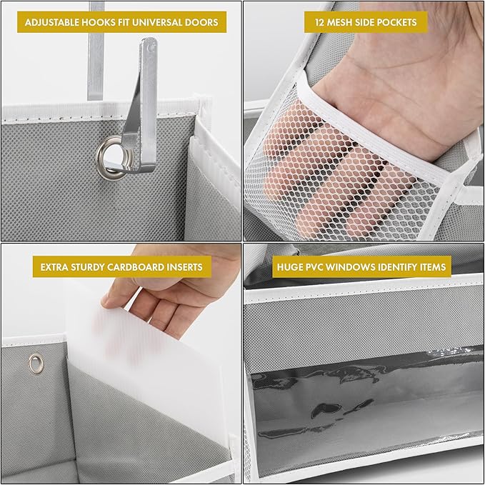 HOMELUX THEORY 2PC Heavy Duty Over the Door Organizer 55x14x6.7, 6 Large Front