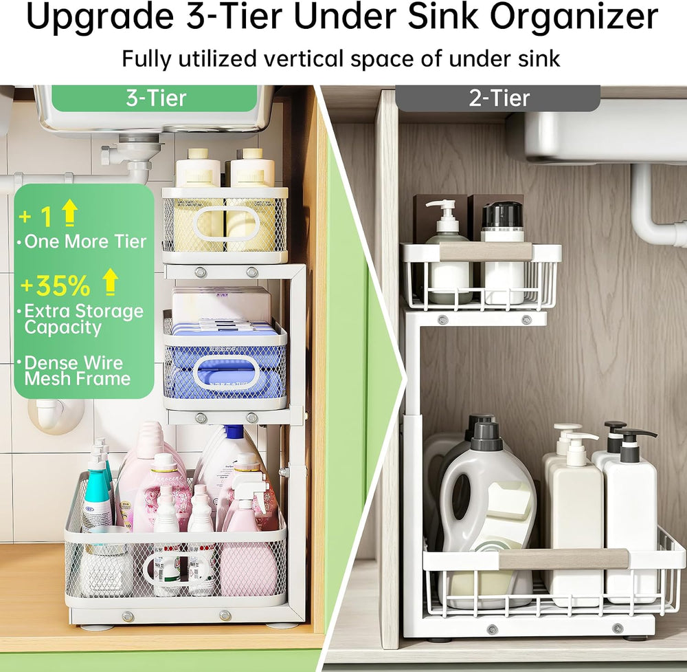 3-Tier Under Sink Organizer, Pull Out Cabinet Organizer for Kitchen & Bath