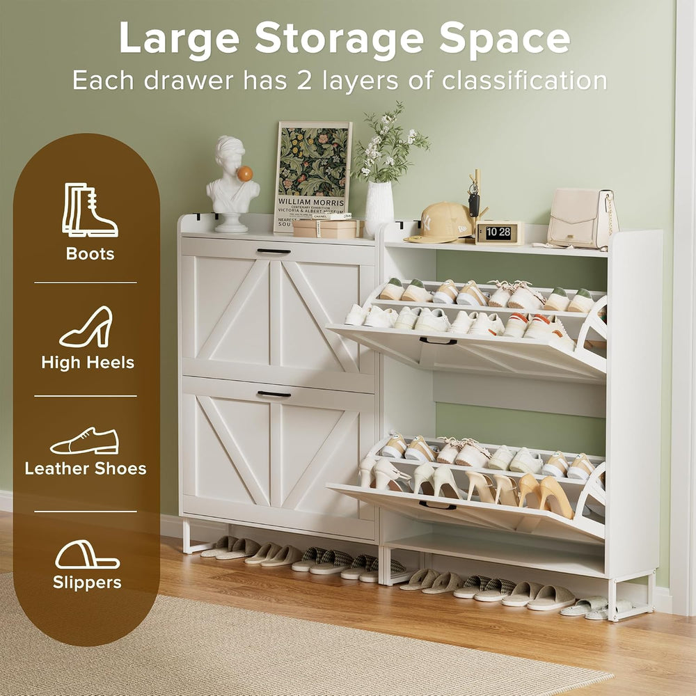 Urban Deco Shoe Storage Cabinet for Entryway, 2 Flip Drawers Shoe Organizer, ...