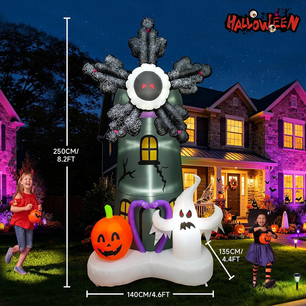8FT Halloween Inflatables Rotating, Giant Blow up Yard Decorations with Pumpk...