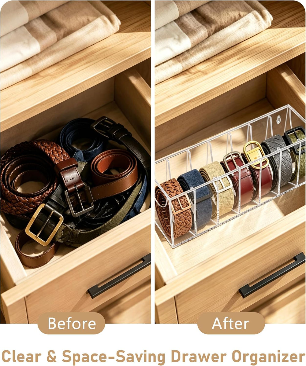 Belt Organizer, 7-Tier Acrylic with Dust Cover, for Closet, Clear