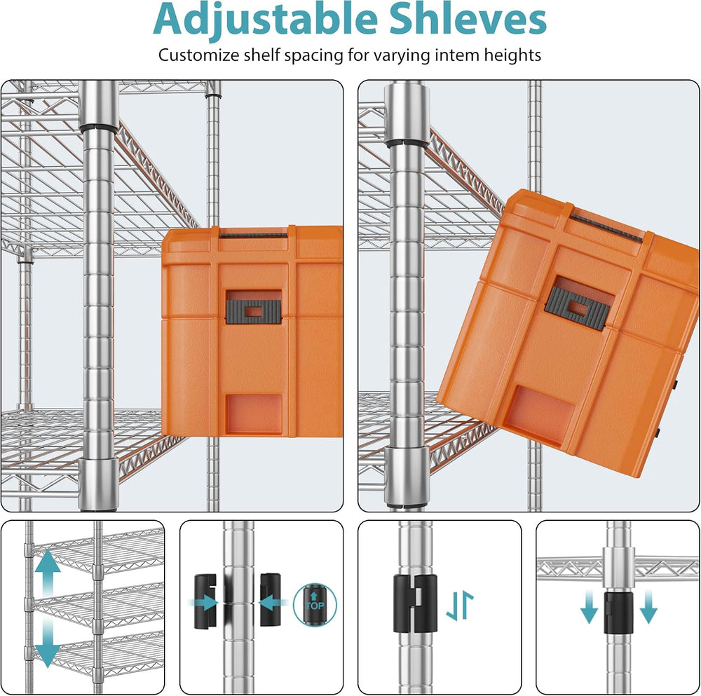 Homdox 6-Tier Wire Shelving Unit with Wheels, Adjustable Metal Storage Shelve...
