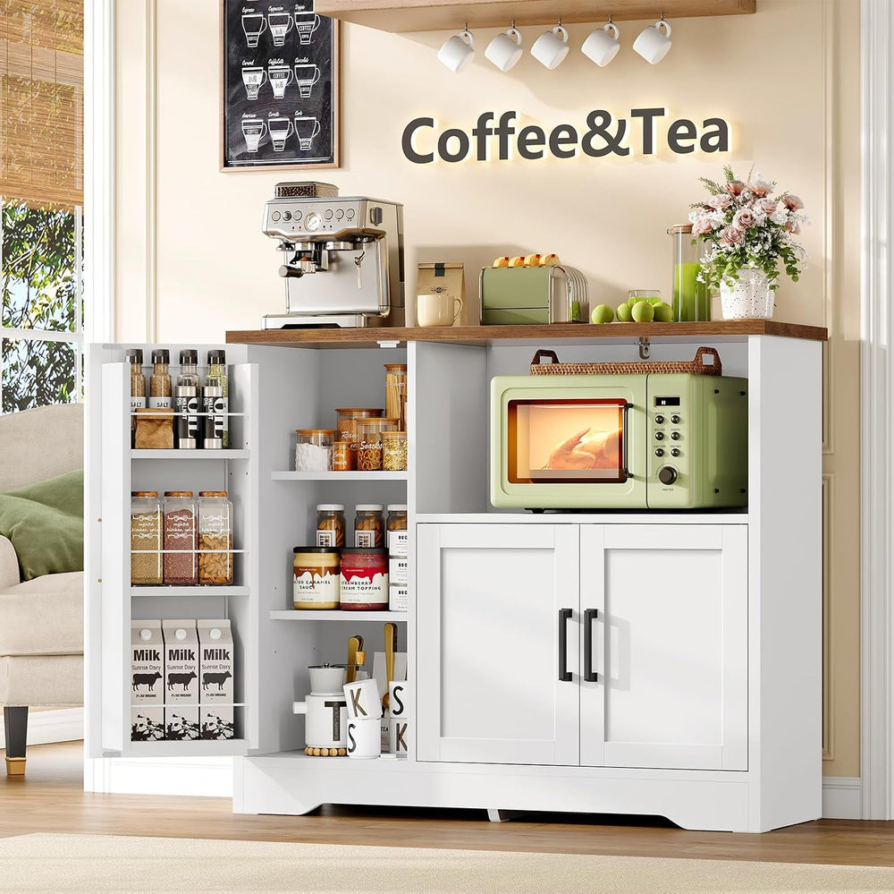 Coffee Bar Cabinet with Door Shelves & Adjustable Shelves, Small Buffet C...
