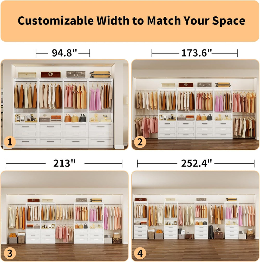 Closet System with 4 Sets, 8FT-21FT Custom Closet Organizer System with 12 Dr...