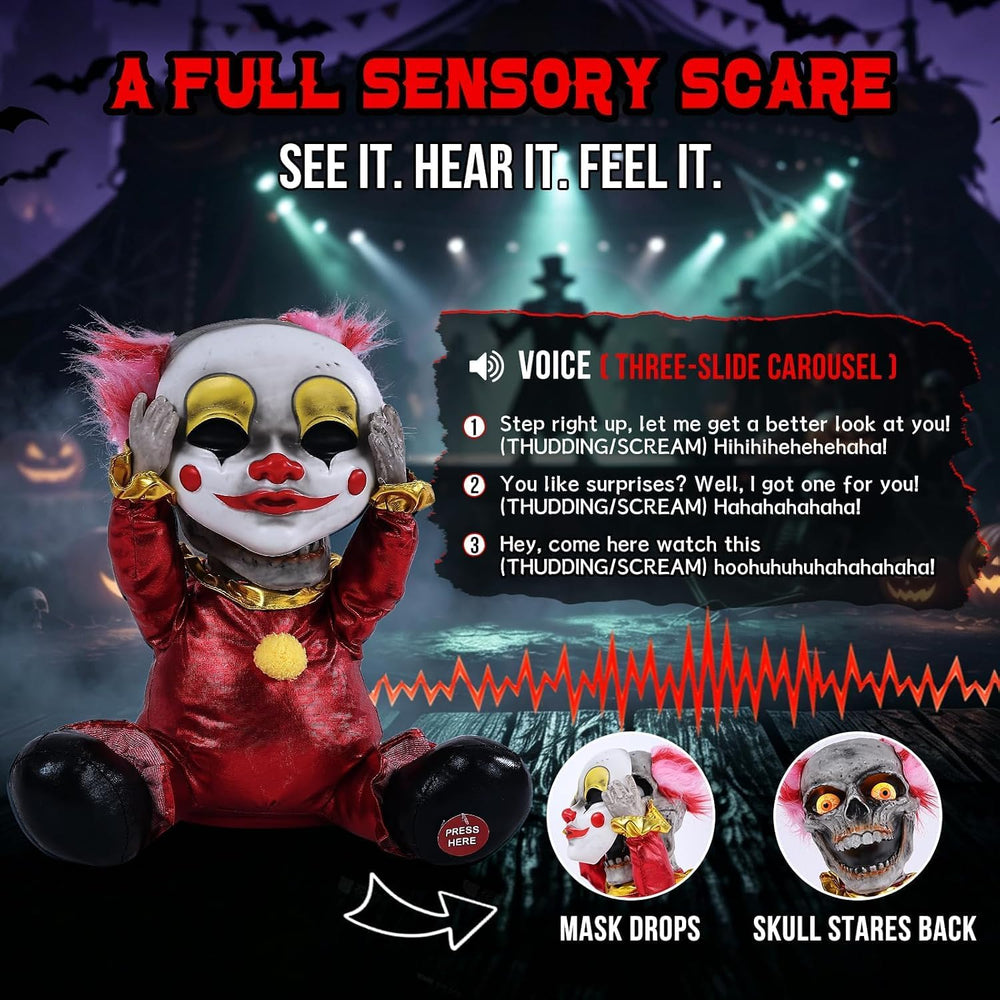 Quntis 13Inch Halloween Animatronic Clown with Sound & Touch Activated, F...