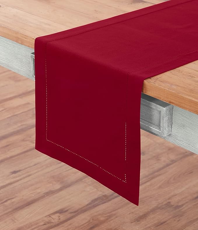 Solino Home Cotton Linen Red Table Runner 90 Inches Long - Hemstitch 14 x 90 ...
