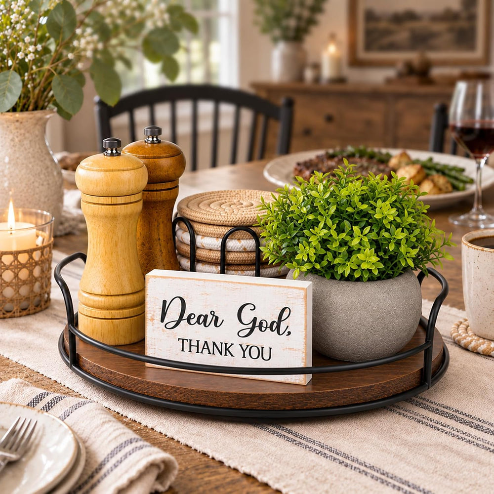 Farmhouse Lazy Susan Kitchen Decor Set of 5 for Dining Table, Table Decor