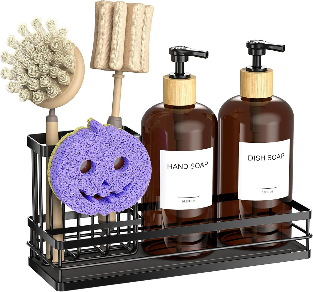 Moforoco Kitchen Dish Soap Dispenser Set, 16OZ Glass Bottle, Hand and Dish So...