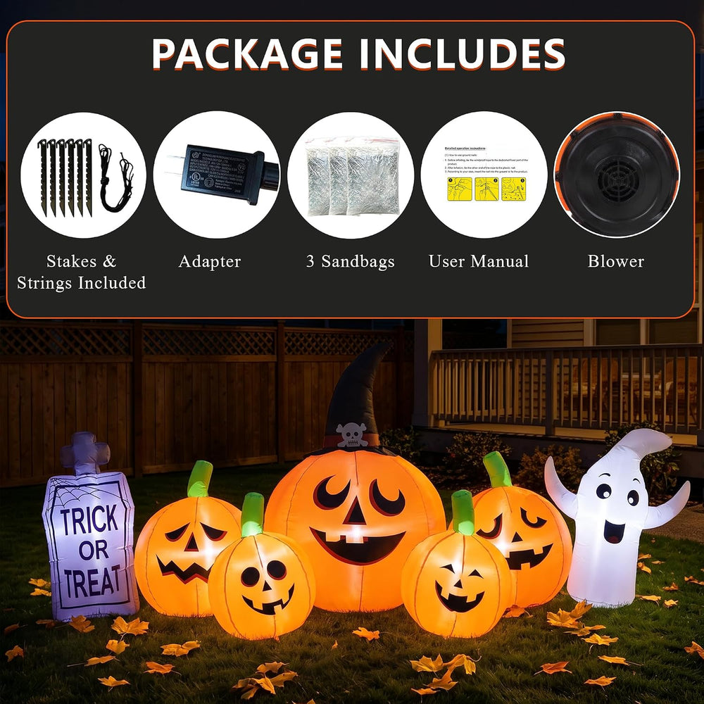 YU FENG 8FT Halloween Inflatable Ghost Pumpkin Graveyard Decoration, Blow Up ...