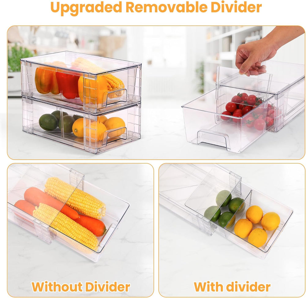 4 Pack Stackable Storage Drawers with Handles, Easy Assembly Clear Acrylic Fr...