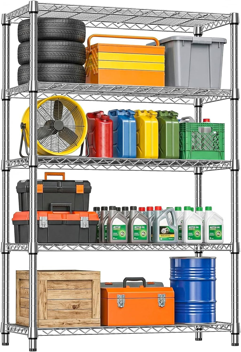 5-Tier Metal Storage Shelving Unit, Heavy Duty Chrome Wire Rack, Adjustable S...