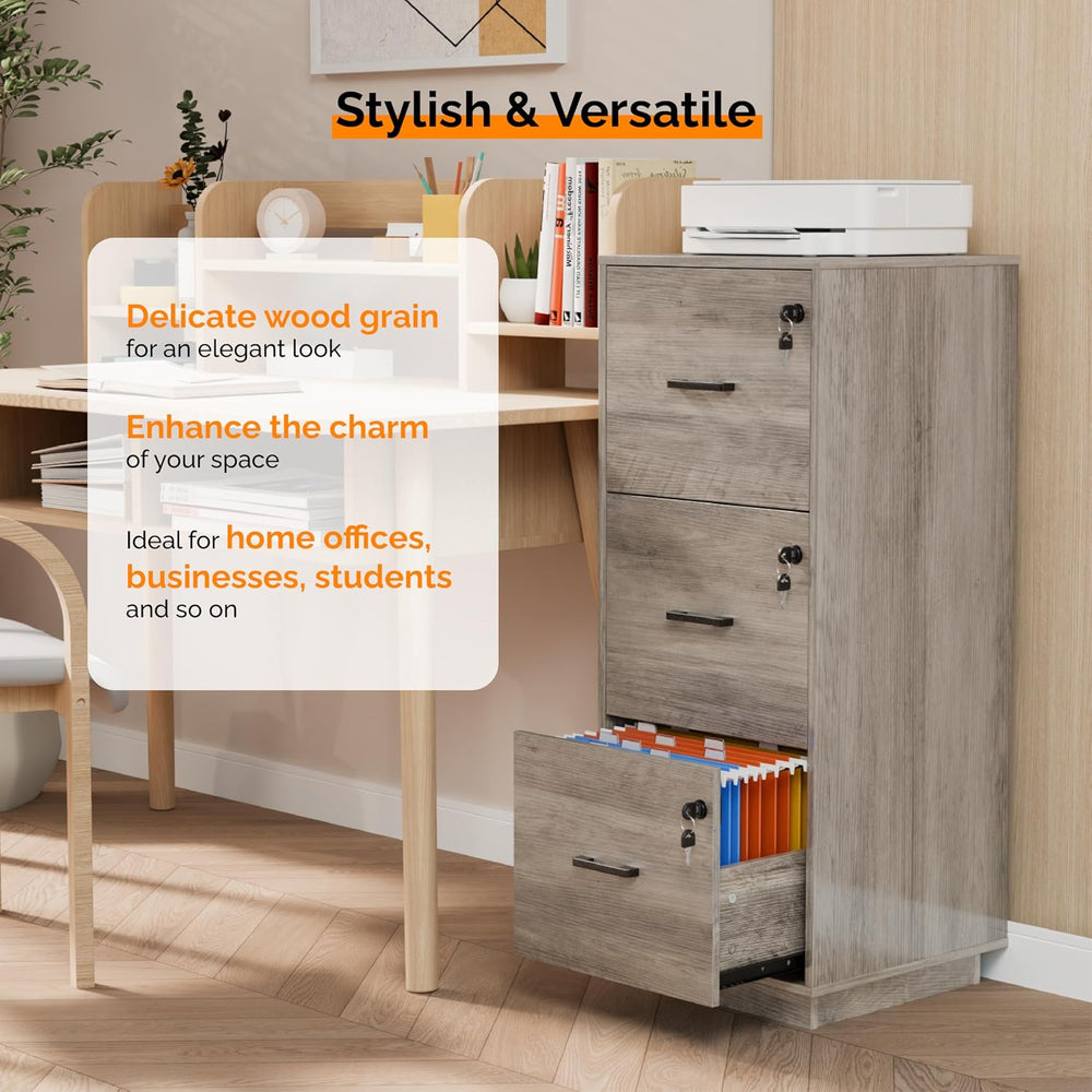 VINGLI 3 Drawer File Cabinet with Lock, Home Office Filing Organizer, for Let...