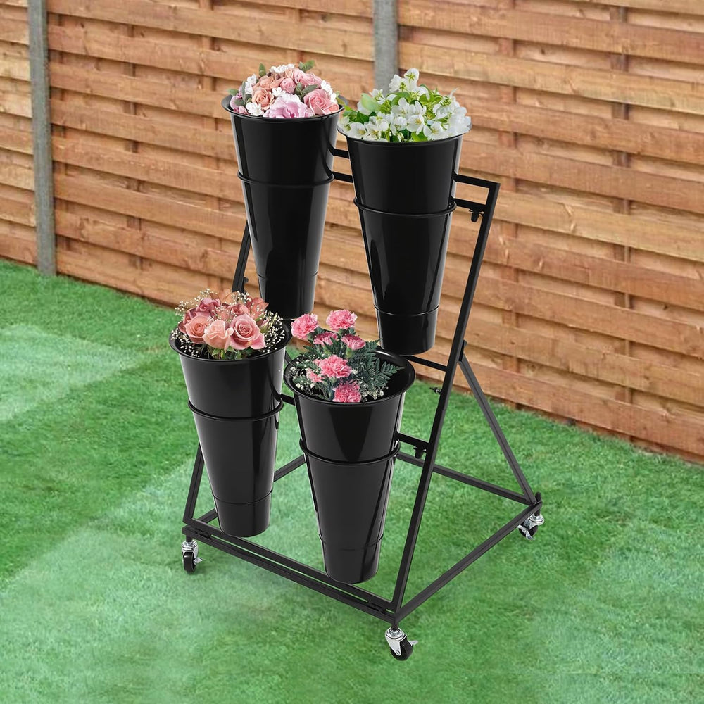 Flower Display Stand with 4pcs Buckets 2 Tier Flower Bar Movable Florist Bouq...