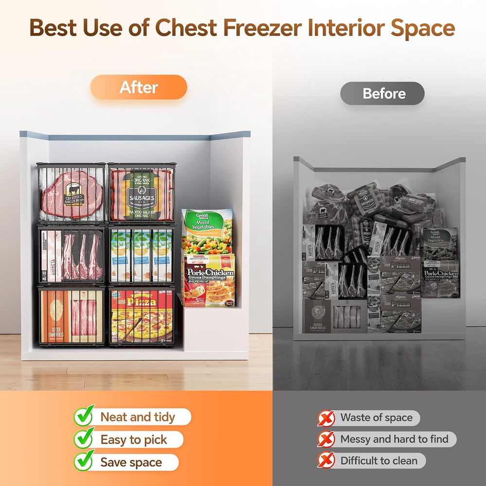 Freezer Organizer Bins, 3 Pack Enlarged Baskets for 5-9 Cu.FT Deep Freezer
